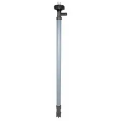 This Dayton drum pump tube assembly is constructed of CPVC for chemical resistance. It features a 3/4-inch inlet, a hose barb discharge connection, and a maximum suction tube length of 35 1/2 inches with a maximum head of 36 feet. Suitable for transferring fluids from drums or containers in industrial and chemical handling applications.