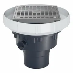 This ZURN floor drain features a 6 in square grate and 3 in nominal pipe size with solvent weld PVC construction in bronze. The height-adjustable design includes a rough-in adapter assembly for installation in concrete slabs. Suitable for commercial and industrial areas requiring surface water drainage, such as showers, utility rooms, and light manufacturing spaces.