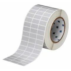 This precut label roll from Brady consists of gray polyester labels sized 3 11/32 in x 1/2 in. Designed for use with the BBP81 printer series, it enables on-demand printing for industrial labeling tasks such as asset identification and cable marking.