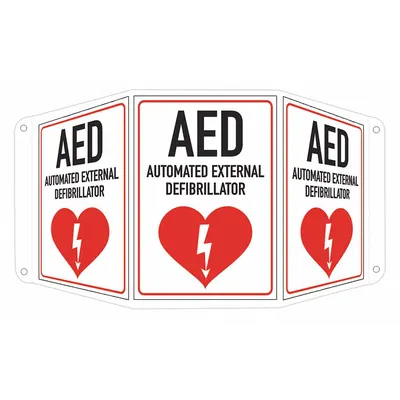 LYLE Safety Sign: Aluminum, Mounting Holes Sign Mounting - Tri-Bend Projection AED Automated External Defibrillator Signs