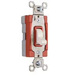 Toggle wall switch for 3-way maintained operation, allowing control of a single load from two locations. Rated 20 A at 120/277V AC. Non-illuminated with a white finish. Suitable for use in hallways, staircases, and large rooms where multi-location switching is required.