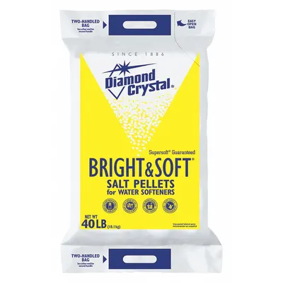 DIAMOND CRYSTAL Water Softener Salt: Bright and Soft, Pellets, 40 lb, Bag - Pellet-Formed Water Softener Salt