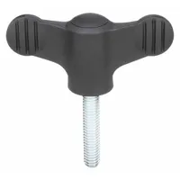 This wing knob features a 50 mm diameter plastic body with a steel thread insert. It has a 5/16"-18 thread size and 40 mm thread length. The wing design enables hand-tightening without tools, suitable for manual adjustment and clamping on jigs, fixtures, and machine guards