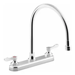 Centerset kitchen faucet constructed from brass with a chrome finish. Designed for widespread deck mounting using three mounting holes. Suitable for residential and light commercial kitchen installations where a classic three-hole configuration is required.