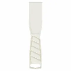 This disposable putty knife features a plastic blade with a tapered shape and a polypropylene handle. It is designed for applying and smoothing putty, filler, or adhesive on surfaces. Suitable for light-duty tasks in construction, drywall finishing, and general maintenance.