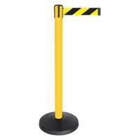 QUEUEWAY Barrier Post with Belt: Black/Yellow, Chevron, No Legend, 10 ft Belt Lg, Yellow (MPN QPLUS-35-D4)