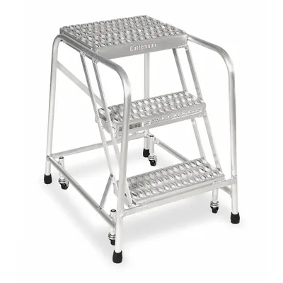 COTTERMAN Step Stool: 2.5 ft Overall Ht, 350 lb Load Cap, 3 Steps, Aluminum - Rolling Step Stools