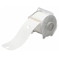 Polyester, white gloss label stock for indoor/outdoor use. Measures 5 3/4 x 3 1/4 inches. Compatible with GlobalMark printer series. Used for industrial identification tags, warning labels, and asset tracking markers.