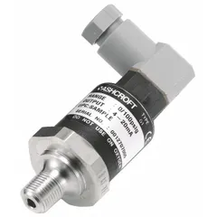 This ASHCROFT G2 pressure transmitter measures 0 to 3,000 psi with a 1 to 5V DC output. It features a 4-pin Mini-DIN Hirschmann G series connector, ±0.5% accuracy, and a nylon housing with male NPT process connection. Rated IP67 and NEMA 4X, it is suitable for industrial pressure monitoring in hydraulic systems, pumps, and compressors. Overpressure capacity is 2x range, burst pressure is 5x range.