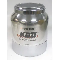 Siphon feed spray gun cup for use with DeVilbiss KB-555 series and Binks/DeVilbiss systems. Includes HD-410 adapter fitting. Suitable for industrial painting and coating applications.