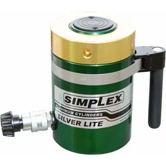 Hydraulic ram with lock nut mechanism for secure load holding without constant hydraulic pressure. Type 11.04 sq in, RAL, nominal stroke length 6 in. Suitable for lifting and positioning in industrial maintenance and construction applications.