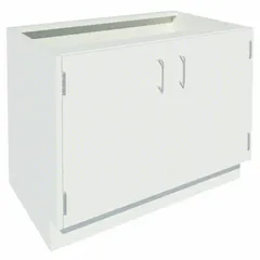 This steel base cabinet is designed for under-counter or workbench storage in industrial and laboratory settings. It features one fixed shelf and a 36-inch width, providing organized space for tools, parts, and supplies. The cabinet is constructed from steel for structural integrity.