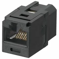 This PANDUIT category coupler provides a single port for joining two modular plugs in structured cabling systems. The black housing and insulator color suit standard networking environments. It is used to extend or connect network cables in telecommunications rooms and data centers.