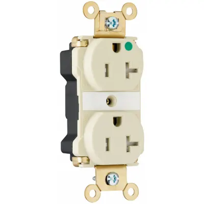 PASS & SEYMOUR Receptacle: Hospital Grade, Duplex, 5-20R, Ivory, 125V AC - General Purpose Receptacles
