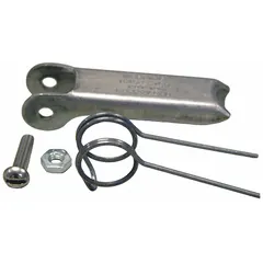 Spring latch for hooks, constructed from stainless steel with a plain silver finish. Designed to secure loads on compatible hooks, preventing accidental detachment during lifting or rigging operations. Commonly used in material handling and overhead lifting applications.