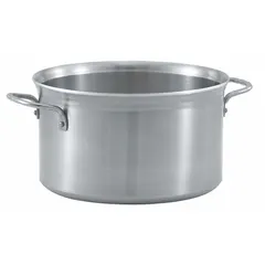 This 16-quart stock pot is constructed from stainless steel with a 4.1 mm gauge for durability in commercial kitchens. It features a riveted handle for secure attachment and is NSF certified. The pot is suitable for simmering stocks, soups, and sauces. Lid not included.