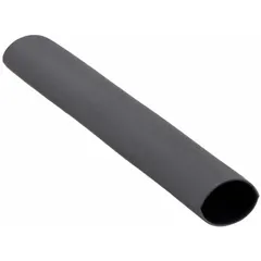 Black adhesive-lined heat shrink tubing with 0.38 in inner diameter before shrinking and 0.12 in after shrinking. Each piece is 6 inches long, supplied in a pack of 10. The split-resistant design and adhesive lining provide insulation and sealing for electrical connections and cables in industrial environments.