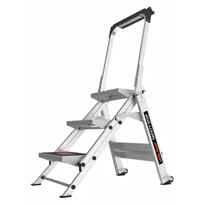 LITTLE GIANT Step Stool: 3 Steps, 3.6 ft Overall Ht, 300 lb Load Cap, Aluminum - Folding Step Stools