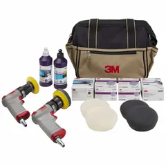 This boxed kit includes 3-inch abrasive discs from the Perfect-IT series for restoring clarity to foggy or yellowed automotive headlight lenses. The multi-surface formulation helps improve light output and vehicle appearance.