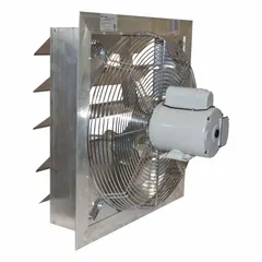 20-inch variable-speed exhaust fan with 1/3 hp totally enclosed air-over motor, delivering 3,620 cfm. Aluminum construction. Suitable for general industrial ventilation to remove heat, fumes, and stale air from factories, warehouses, and workshops.
