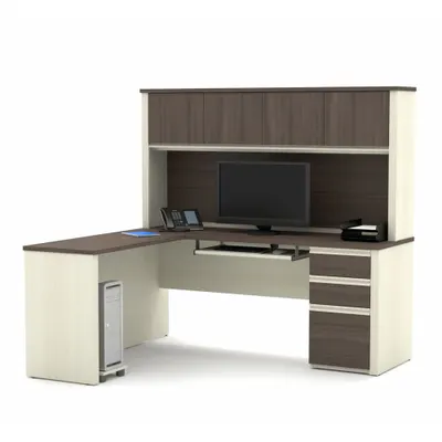 BESTAR L-Shaped Office Desk: White Chocolate, 71 1/8 in Overall Wd, 62 3/4 in Overall Dp - Prestige+ Series