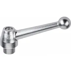 This corrosion-resistant ball-style adjustable handle features a threaded hole and is made of stainless steel. It has a 3/8"-16 thread size and an 83 mm length. Suitable for use on machinery, fixtures, and industrial equipment where a durable, adjustable grip is required in environments needing corrosion resistance.