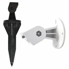 Mounting bracket for speakers with overall dimensions of 3 1/2 inches in length and width. Used for ground or wall mounting in commercial audio, paging, and public address systems.