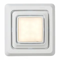 White plastic LED grille upgrade kit for bathroom exhaust fans. Includes two sets of grille springs. Compatible with BROAN FF80 fan model. Provides integrated LED lighting to replace standard grille.