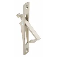 Zinc pocket door folding pull handle with satin-nickel finish and flat lever design. Overall length 3.5 inches, projection 0.25 inches. Mounts via threaded holes. Suitable for flush or recessed mounting on cabinet doors, drawers, or sliding panels
