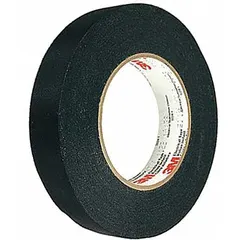 Acetate cloth electrical tape with rubber adhesive, 7.09 mil thick, black. Used for insulating and protecting wires and cables in motors, transformers, and control panels. Supplied as a 72-pack of 1/2-inch-wide by 72-yard-long rolls.