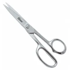 These all-metal scissors feature a straight, pointed blade design with a steel construction and silver finish. With an overall length of 8 1/4 inches, they are suited for multipurpose cutting tasks such as trimming fabric, paper, and light materials in workshop, sewing, and craft applications.
