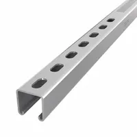 Steel strut channel with pre-galvanized zinc finish and gray color. 12 ga gauge with perforated slots spaced 7 7/8 mm by 50 3/4 mm. Used for supporting and securing mechanical, electrical, and plumbing systems in industrial and commercial construction