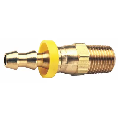 DIXON Push-On Hose Fitting: Hose Barb x NPTF, 1/2 in x 3/8 in Fitting Size, Male x Male - Brass Multipurpose (Air, Water, Chemical) Push-On Barbed Hose Fittings