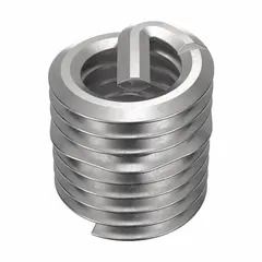 Screw-locking tanged helical insert for repairing or reinforcing threads in metal components. Made from 18-8 stainless steel with dry film lubricant finish, M5-0.80 coarse thread, right-hand direction. Tensile strength 200,000 to 250,000 psi. Supplied in 1,000 piece pack.