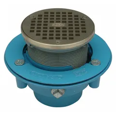 General purpose floor drain with a 2 in nominal pipe size. Features a plastic body and a nickel bronze slotted round top. Suitable for collecting surface water and waste in indoor areas such as plant floors, parking garages, and utility rooms.