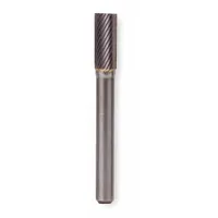 This carbide bur features an end-cut cylinder design for flat-bottom contouring and edge work. The aluminum-cut geometry is suited for deburring, shaping, and finishing aluminum and non-ferrous materials. Head measures 1/4" diameter by 5/8" length with a 1/4" shank