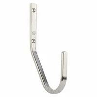 Single-point wall mount utility hook made of stainless steel with a mirror finish. Features a 3 1/8 in projection and a weight capacity of 44 lb. Suitable for hanging tools, equipment, or light industrial items in workshops, warehouses, and maintenance areas