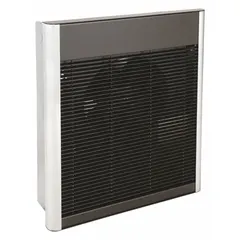 This large recessed electric wall heater delivers 1800 W of supplemental heating for spaces such as offices, lobbies, and workshops. It operates on 120V AC, single-phase power and features a bronze grille. The unit is non-programmable and requires a rough-in opening of 18-1/4 in x 14-3/8 in x 3-7/8 in (H x W x D) for permanent wall-mount installation.