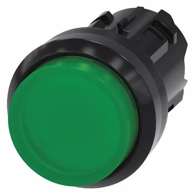 Siemens Extended Push Button: Green, 22 mm Mounting Size, Non-Metallic - Illuminated Extended-Length Push-Button Operators