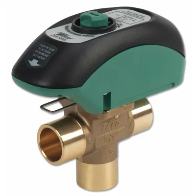 TACO Motorized Zone Valve: 8.9 Cv Flow Rate, 3-Way, 1 in Female Sweat, Non-Spring Return - 3-Way Sweat Connection Zone Valves
