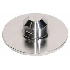 This stainless steel center disk functions as a diaphragm plate in diaphragm pump assemblies. It provides a corrosion-resistant component for pressure containment and sealing in industrial pumping systems.