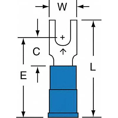 3M Fork Terminals: Blue, Vinyl, #6 Stud Size, 16 AWG – 14 AWG Wire Range - Insulated Fork Terminals