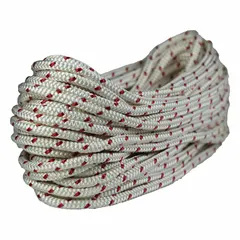 This static rope is constructed from polyester braid with a 1/2 in diameter and a working load limit of 1,460 lb. It is used for rigging and climbing applications where minimal stretch is required, such as industrial lifting, positioning, and load control.