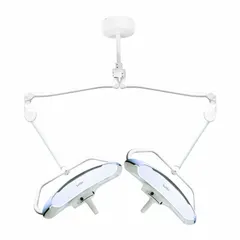Dual-ceiling LED examination light delivering 100,000 Lux at 1 meter with 4300K color temperature and 95 CRI. Consumes 45 W and operates on 100-240V AC. Suitable for clinical examination environments.