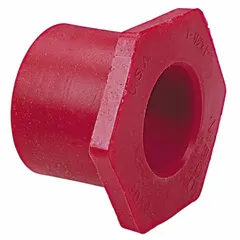 Schedule 80 pipe straight fitting made from UV-resistant polyvinylidene. Features female-female threaded connections for 1 in and 1/2 in pipe sizes. Red in color. Complies with ASTM D3222. Suitable for industrial piping systems requiring UV resistance, such as chemical processing and water treatment.