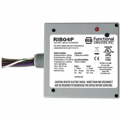 RIB RIB04P Enclosed Pre-Wired Relay, 20 A, 480V AC, DPDT, 0.50 in NPT - General Purpose Power Relays