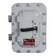 Two-pole enclosed circuit breaker rated 175 A at 600V AC with a maximum interrupting rating of 65kA at 240V AC. Housed in a 250/JD frame size and supplied with a Cutler-Hammer circuit breaker. Designed for use in hazardous locations requiring overcurrent protection and disconnection.