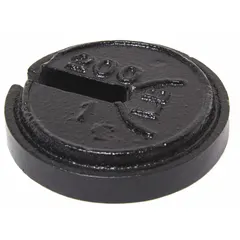 This Class 7 slotted calibration weight has a nominal mass of 1 lb and is constructed from cast iron. It is used for routine scale calibration and verification in industrial weighing applications to ensure measurement accuracy.