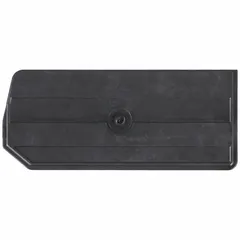 This bin divider is designed to subdivide hanging and stacking bins for organizing small parts, tools, or components. It measures 10 inches by 4 1/4 inches and is black. The divider is not electrostatic discharge conductive, making it suitable for general industrial storage where ESD protection is not required. Compatible with QUANTUM STORAGE SYSTEMS model QUS245.