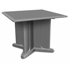 Square X-base table with a 42 by 42 inch top and no game top design. Accepts ballast for added stability. Suitable for break rooms, cafeterias, or outdoor seating areas.